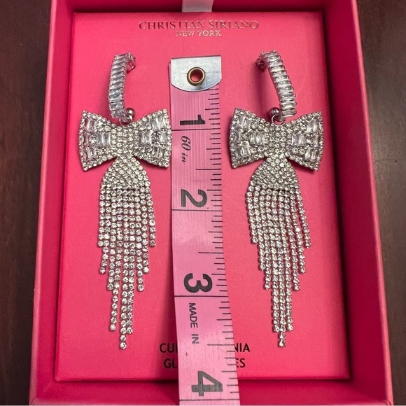 Christian Siriano cubic zirconia glass stone bow earrings new in box - Picture 4 of 6